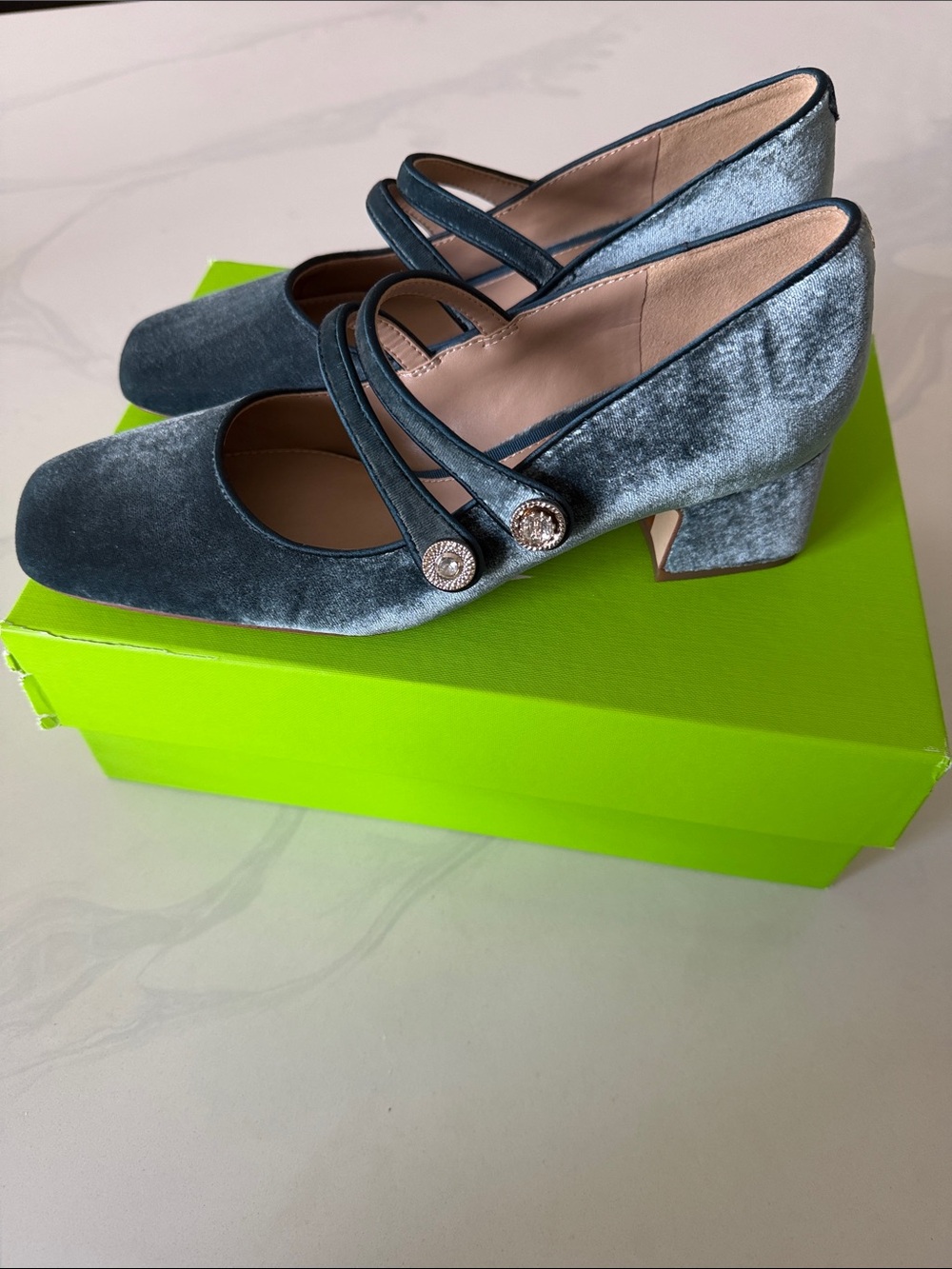 Sam Edelman Velvet Mary Jane Pumps in Teal Blue - Picture 4 of 6